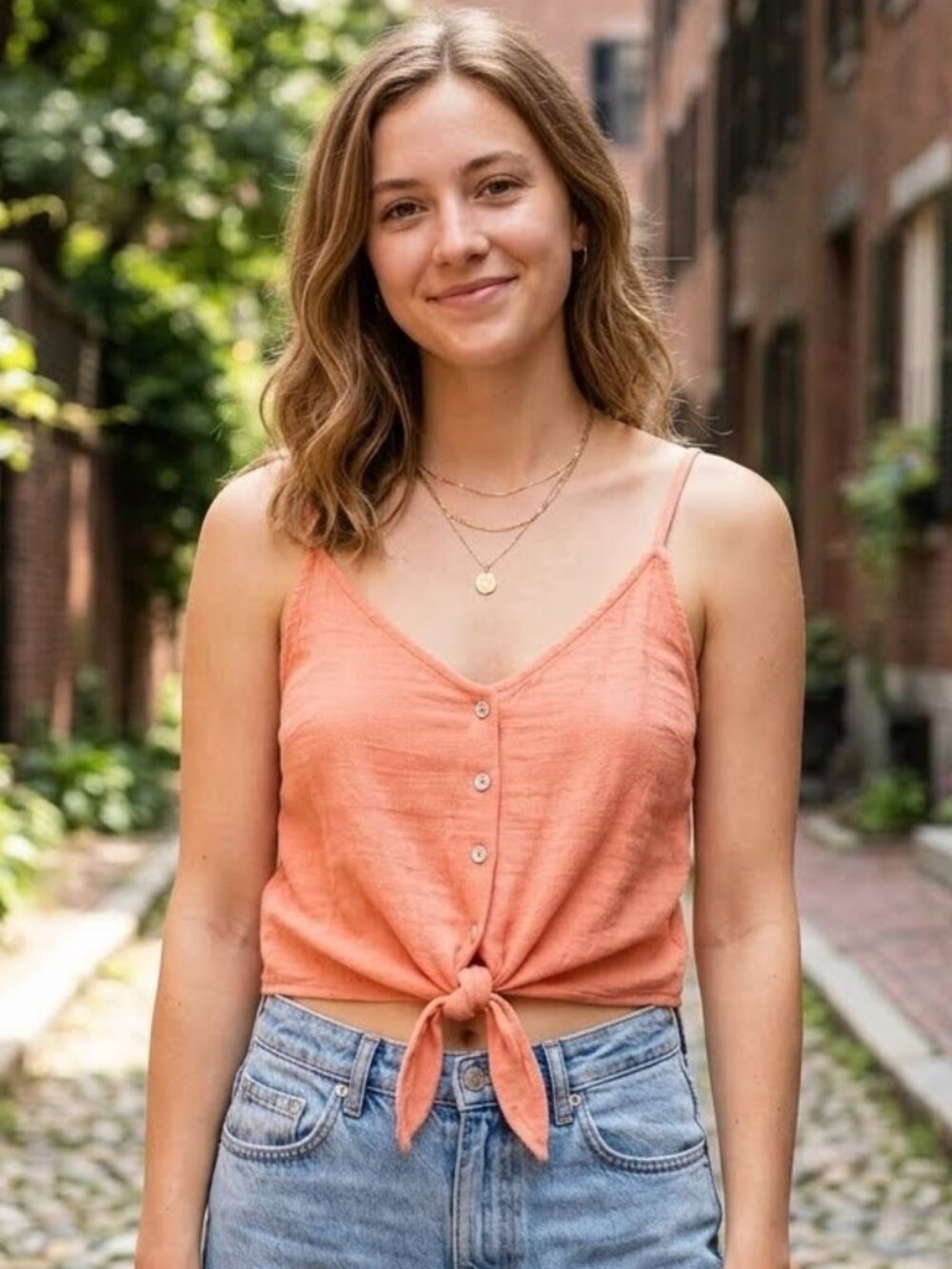 Roxy Tie Button Front Crop Adjustable Strap Top Size XS